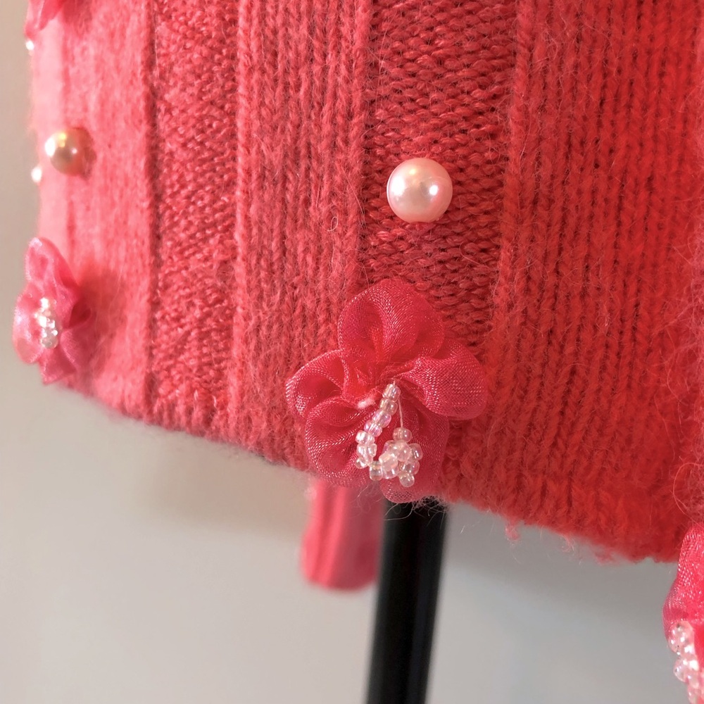 Women’s Vintage Pink Angora Turtleneck Sweater with Flower Pearl Accents size S - Picture 4 of 12